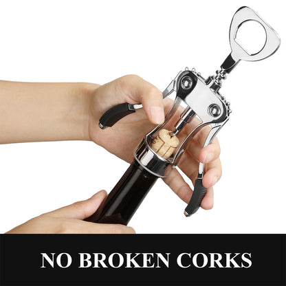 KORCCI Wine Opener, Heavy-Duty Zinc Alloy Wing Corkscrew, Premium Beer Bottle Opener, Multifunctional Wine Accessories with Ergonomic Handle and Sharp Screw, for Kitchen, Bar, Restaurant, Bartenders