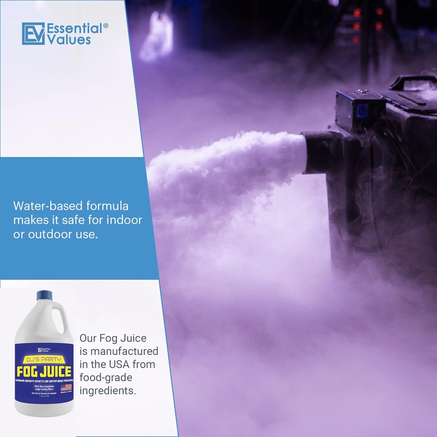 Essential Values Fog Machine Fluid 3.78 litres - Fog Juice Long-Lasting Medium Density Fog for Water Based Foggers, Perfect for 400 Watt to 1500 Fog Machines - Outdoor or Indoor