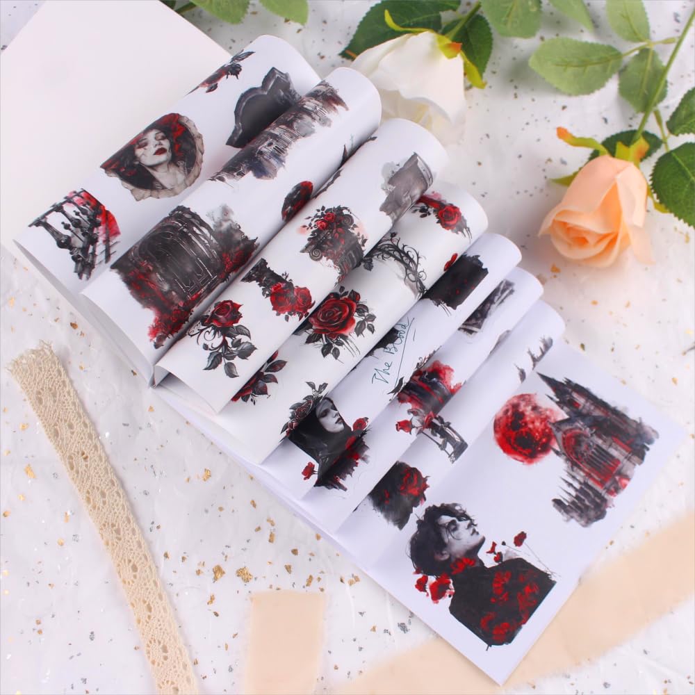 Dwetpzo Halloween Precut Scrapbook Sticker Book for Adults, Transparent PET & Writing Paper Stickers, Adhesive Sticker for Journaling, Junk Journals, Scrapbooking Supplies, 20 Sheets, A5