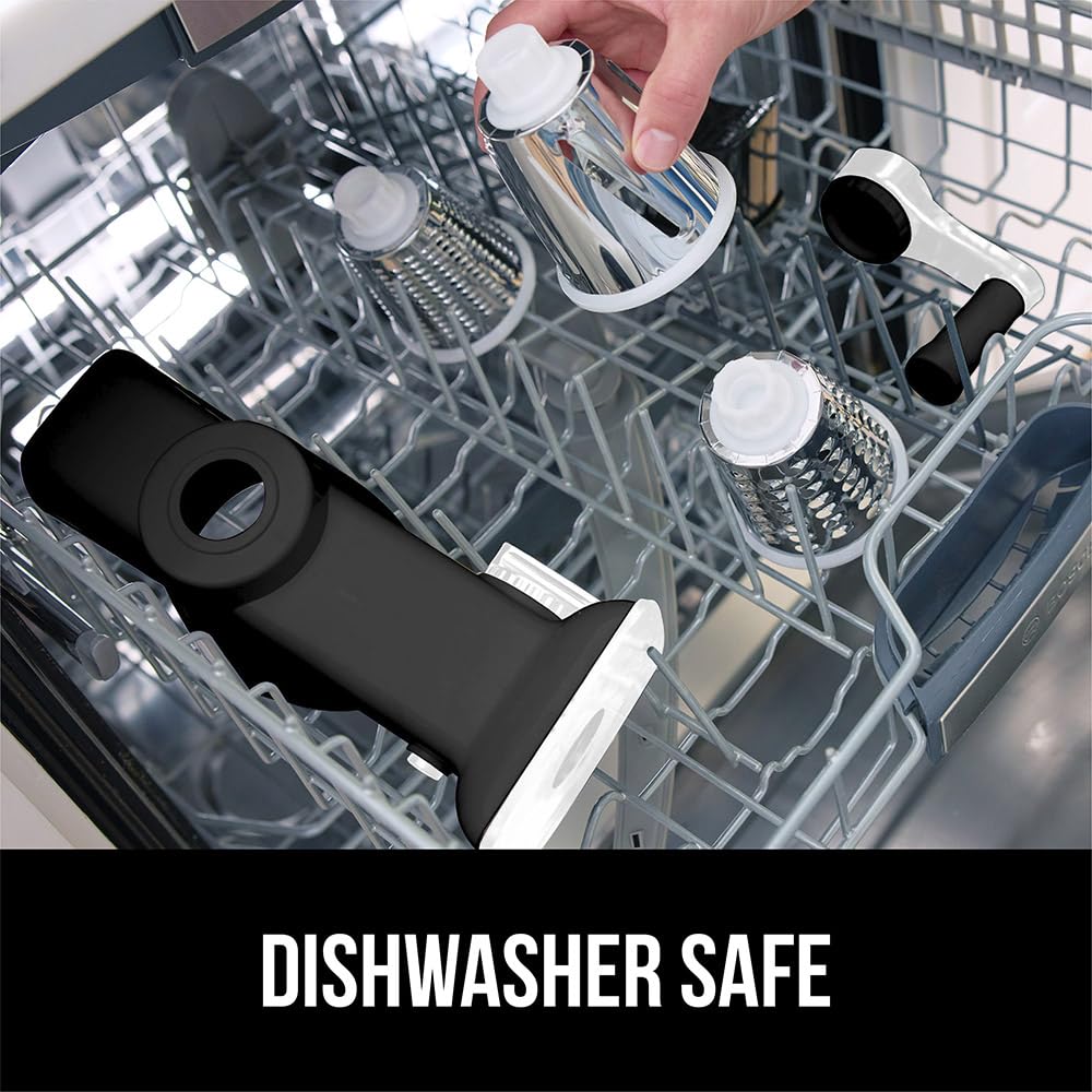 GORILLA GRIP Slip-Resistant Rotary Cheese Grater with 3 Interchangeable Blades to Shred Slice and Grate, Hand Crank Vegetable Chopper Mandolin, Slicer for Veggie Onion, Home and Kitchen Gadgets, White