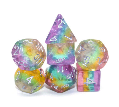 Dice DND Dice Set Glitter Rainbow Dice Fit Dungeons and Dragons D&D RPG Role Playing Game Pathfinder MTG Table Game Transparent Polyhedral Dice Set (Sparkly Rainbow)