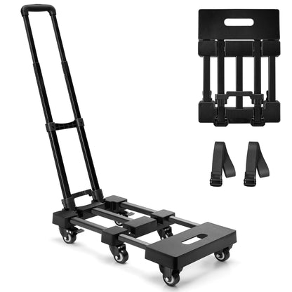KEDSUM Folding Hand Truck with 6 Wheels, 530 LBS Load-Bearing Luggage Cart, Freely Adjustable Car Seat Dolly for Airport, Car Seat Travel Cart 2 Lashing Straps for Airport, Travel, Moving, Office