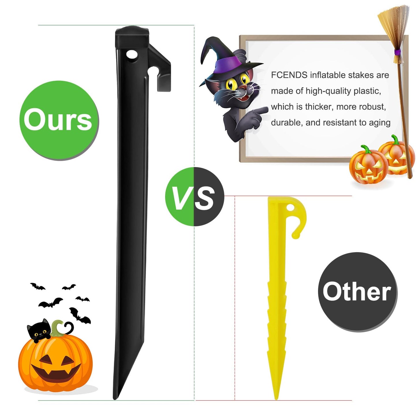 16 Pieces Plastic Inflatable Stakes, 8.7 Inch Inflatable Tent Stakes Replacement Inflatable Stakes for Halloween Christmas Holiday Inflatables Garden Decorations (16, Black)