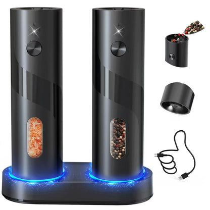 CIRCLE JOY Electric Rechargeable Salt and Pepper Grinder Set Top-Refill Automatic Pepper Mill Grinder with Charging Base, Adjustable Coarseness, Easy Filling Larger Capacity with Led for Home Kitchen