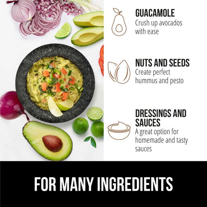 GORILLA GRIP Heavy Duty Mortar and Pestle Set with Slip Resistant Base, 100% Granite Stone Molcajete Guacamole Bowl, Grind Seeds Spices, Crush Garlic, Kitchen Muddler for Fresh Herbs, 1.5 Cup, Black