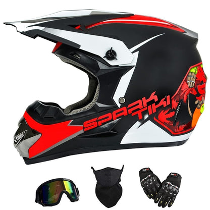 Kids Youth Off-Road Motorcycle Helmet Full Face,Goggles, Gloves & Mask Set,DOT Approved ATV BMX MX Mountain Bike Motocross Gear for Boys Girls Halloween (Red, S)