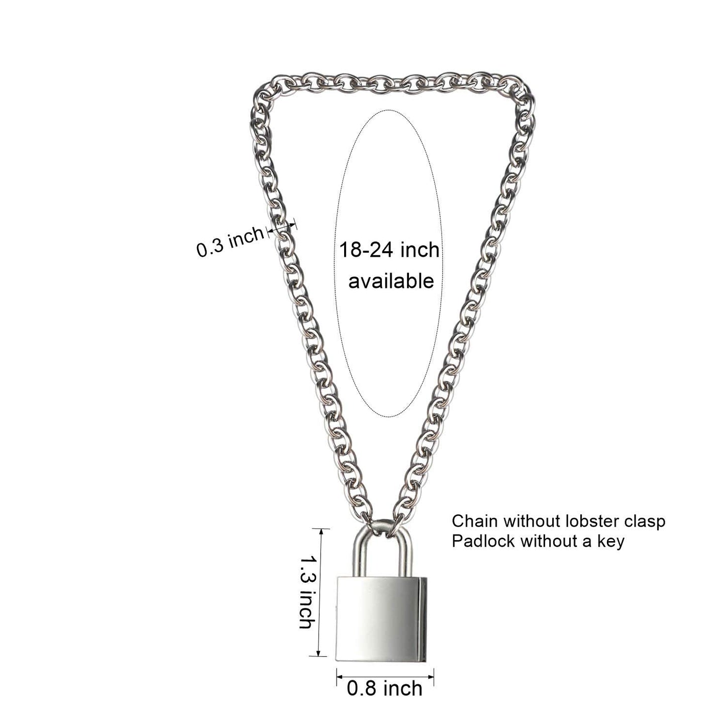 DIBOLA Padlock Necklace Stainless Steel Lock Chain for Men Women Silver 18 inch