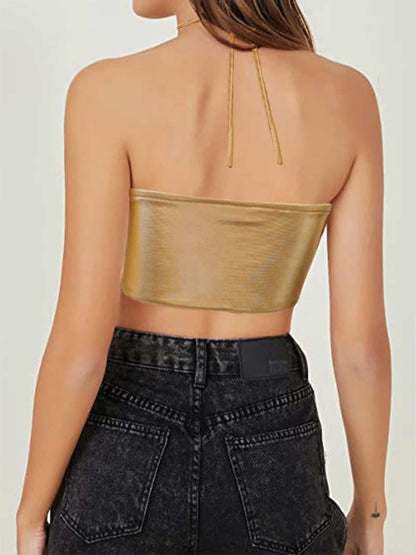 krtwrnt Women's Montana Costume Leather Top Astronaut Halloween Cowgirl Costume Fairy top Sexy Gold Metallic Top XXL