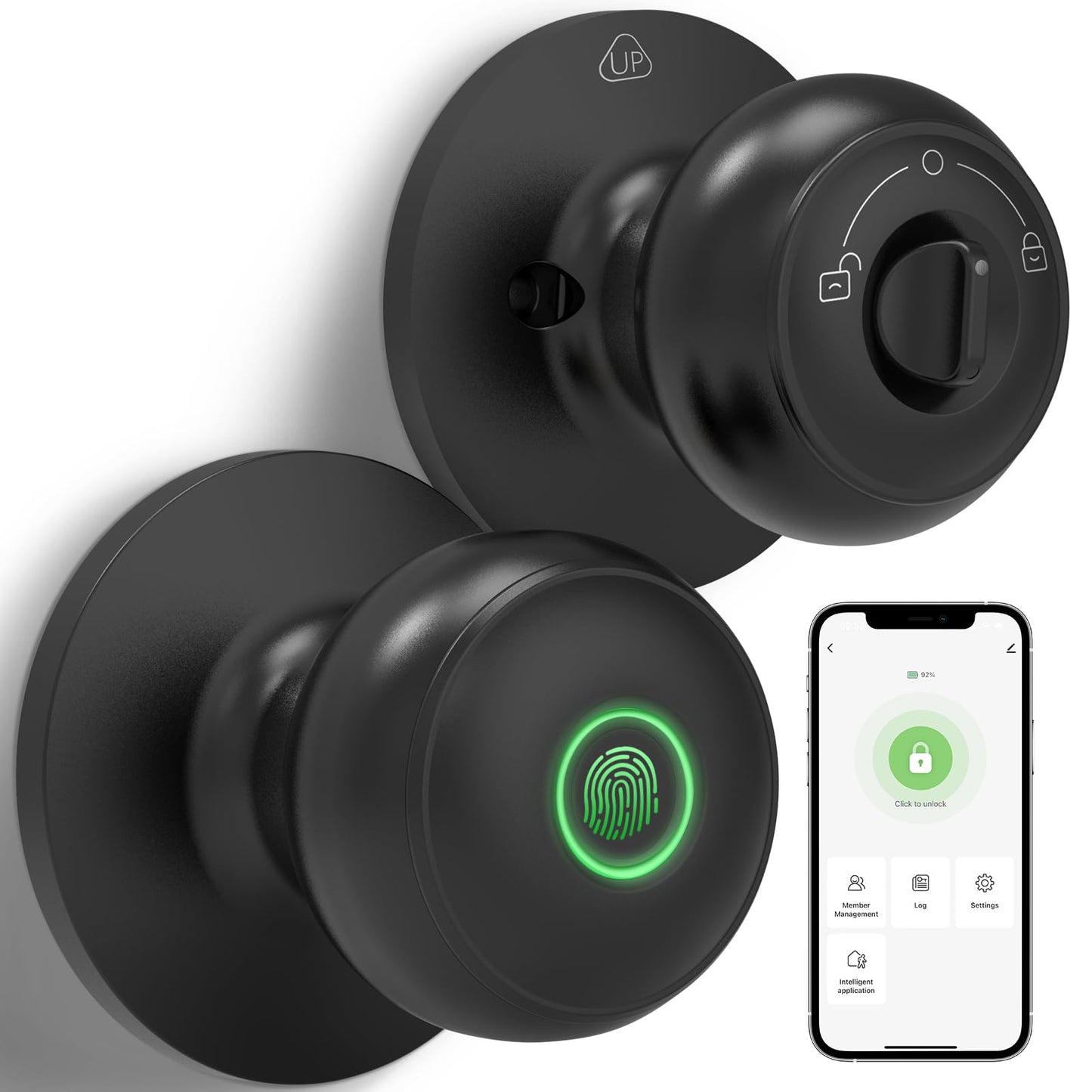 GeekTale Fingerprint Door Lock for Bedrooms, Fingerprint Door Knob with Lock, Smart Door Lock, App Control, Back-up Keys, Thumbprint Door Knob for Bedrooms, Office, Apartment