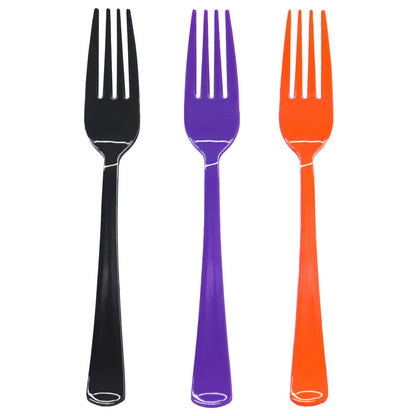 60 Pcs Black Purple and Orange Plastic Forks, Halloween Plastic Forks, Heavy Duty Disposable Plastic Cutlery Set for Halloween Party Decorations
