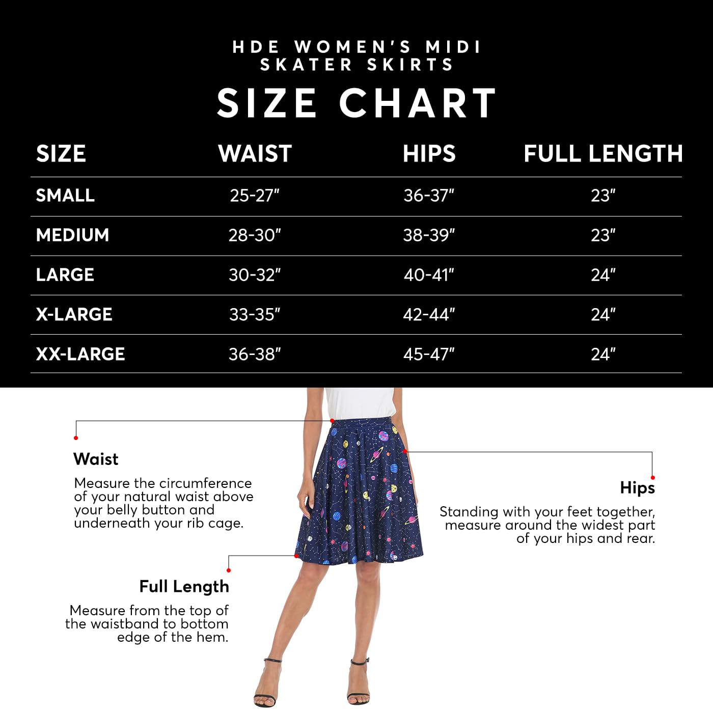 HDE Skirts for Women - Midi Skirt Skater Skirt Knee Length High Waist Fun Prints Spiderweb - L
