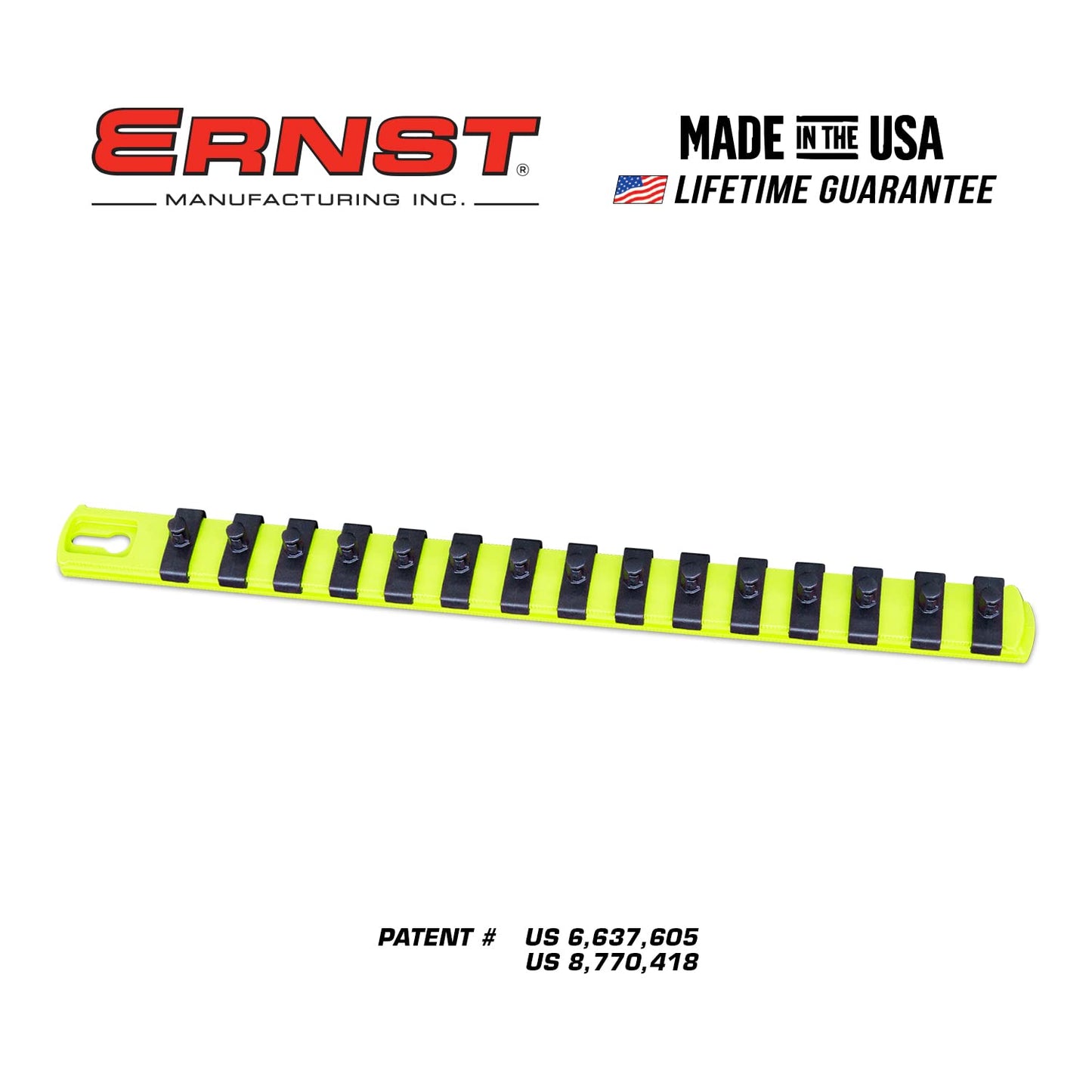 ERNST 13-Inch Socket Rail Organizer with 15 1/4-Inch Twist Lock Clips, High Visibility (8437HV)