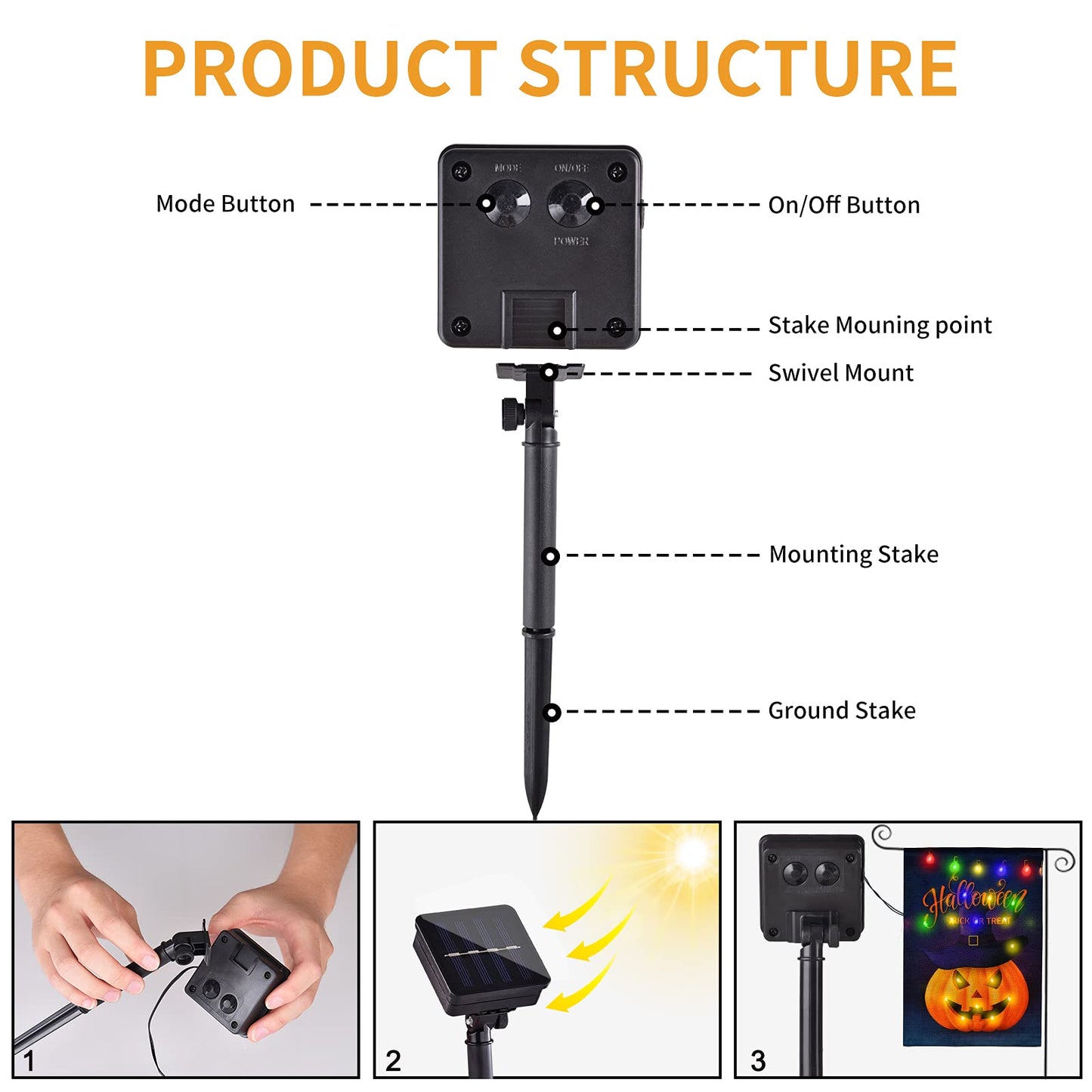 JUSHEN Halloween LED Lighted Garden Flag, Double Sided Solar Lighted Garden Flag, Vertical Halloween Pumpkin Lantern House Flag for Outdoor Yard Garden Decoration(12x18 Inch)