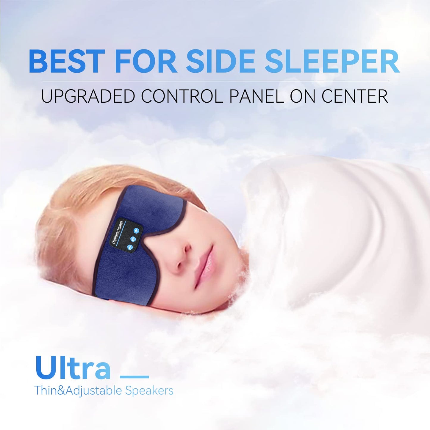 LIGHTIMETUNNEL Sleep Headphones, 3D Bluetooth Sleep Mask, Washable Sleeping Headphones with Ultra Thin Stereo Speakers Microphone Hands Free for Insomnia Travel Blue Color