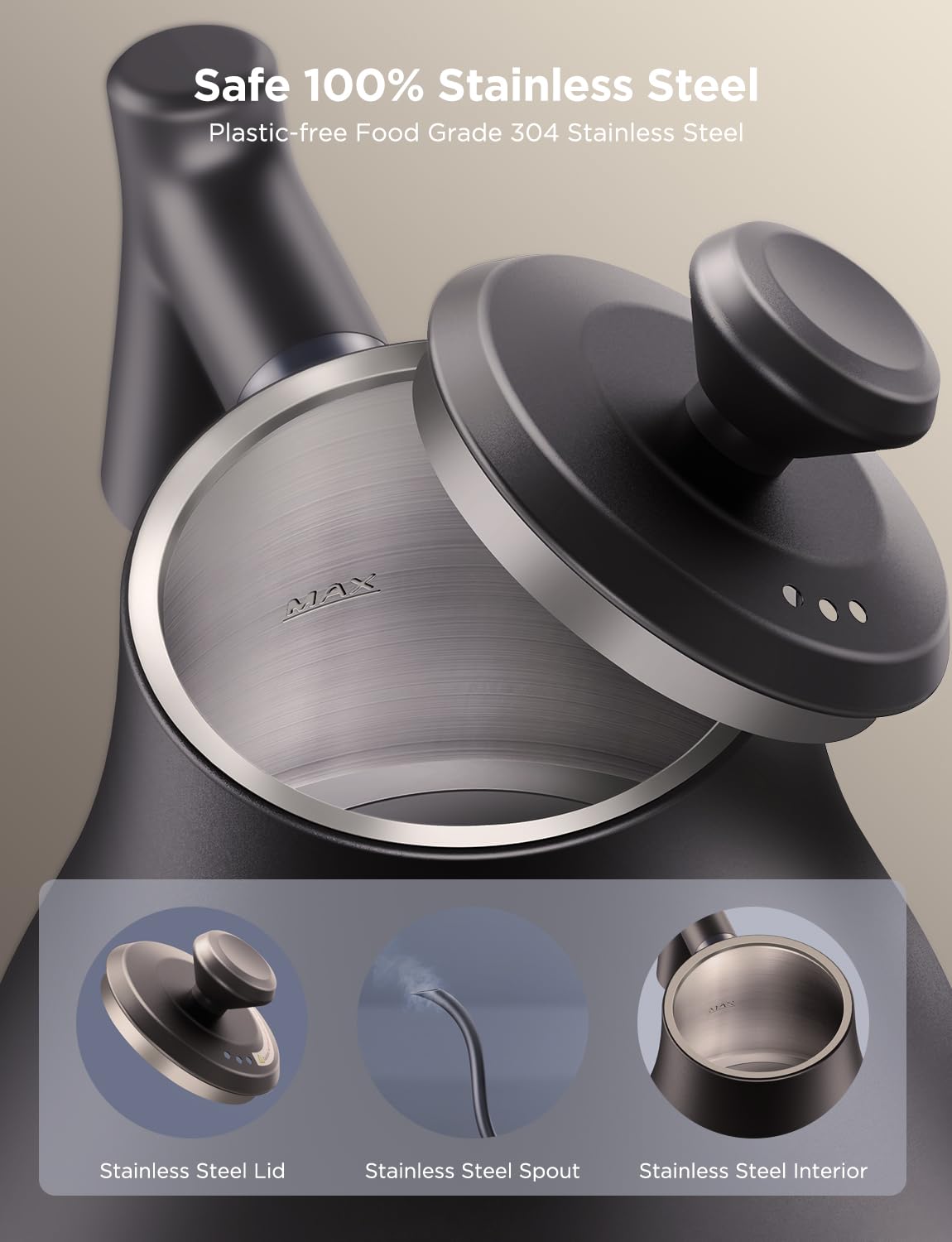 Govee Smart Electric Kettle, WiFi Variable Temperature Gooseneck Pour Over Kettle and Tea Kettle, Alexa Control, 1200W Quick Heating, 100% Stainless Steel, 0.8L, Matte Black