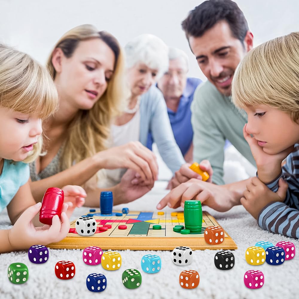 DIYDEC 100pcs 16mm Game Bulk Dice 10 Colors Acrylic 6 Sided Dice Set for Classroom Teaching Math Learning Standard Dice for Party Family Board Games