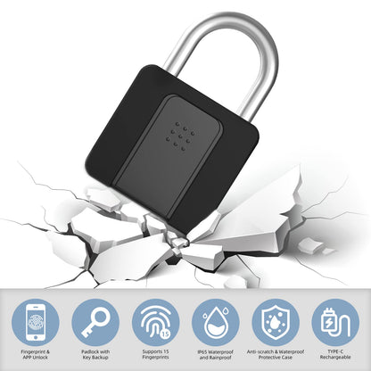 Fingerprint Padlock, Eseesmart Large Size Smart Padlock, Outdoor Waterproof Bluetooth Fingerprint Lock with Mobile APP and Keys, Suitable for Gates, Lockers, Fences, Gym