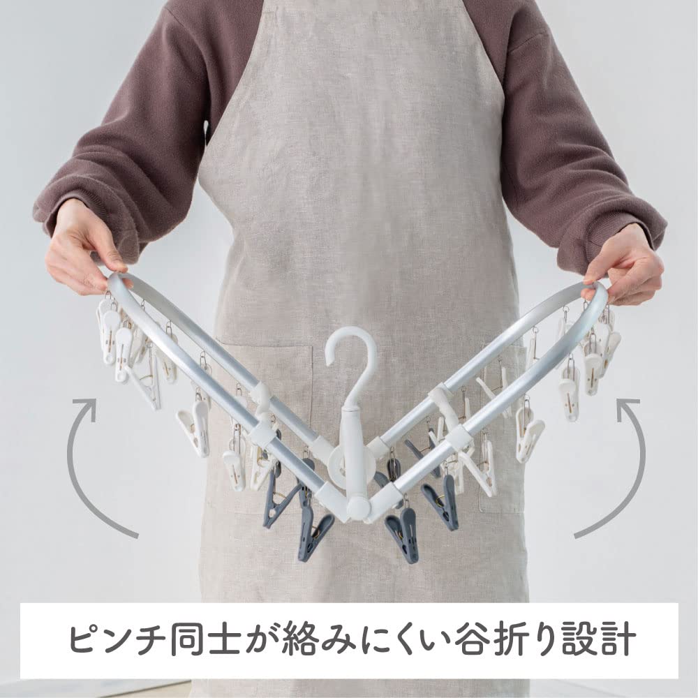 Daiya 058113 Laundry Clothes Drying Hanger, Flandry Aluminum Frame, Gentle Drying Corner Hanger, 40 Pinch, Rust Resistant, Lightweight, Easy to Pinch, Replaceable Pinch, Strong Spring, Jeans Towel,