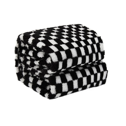 CozyRest Flannel Throw Blanket Super Soft Lightweight Bed Blanket 3D Checkered Pattern All-Season Cozy, Plush Bed Couch Blanket for Adults (Black, 50 x 60 inches)