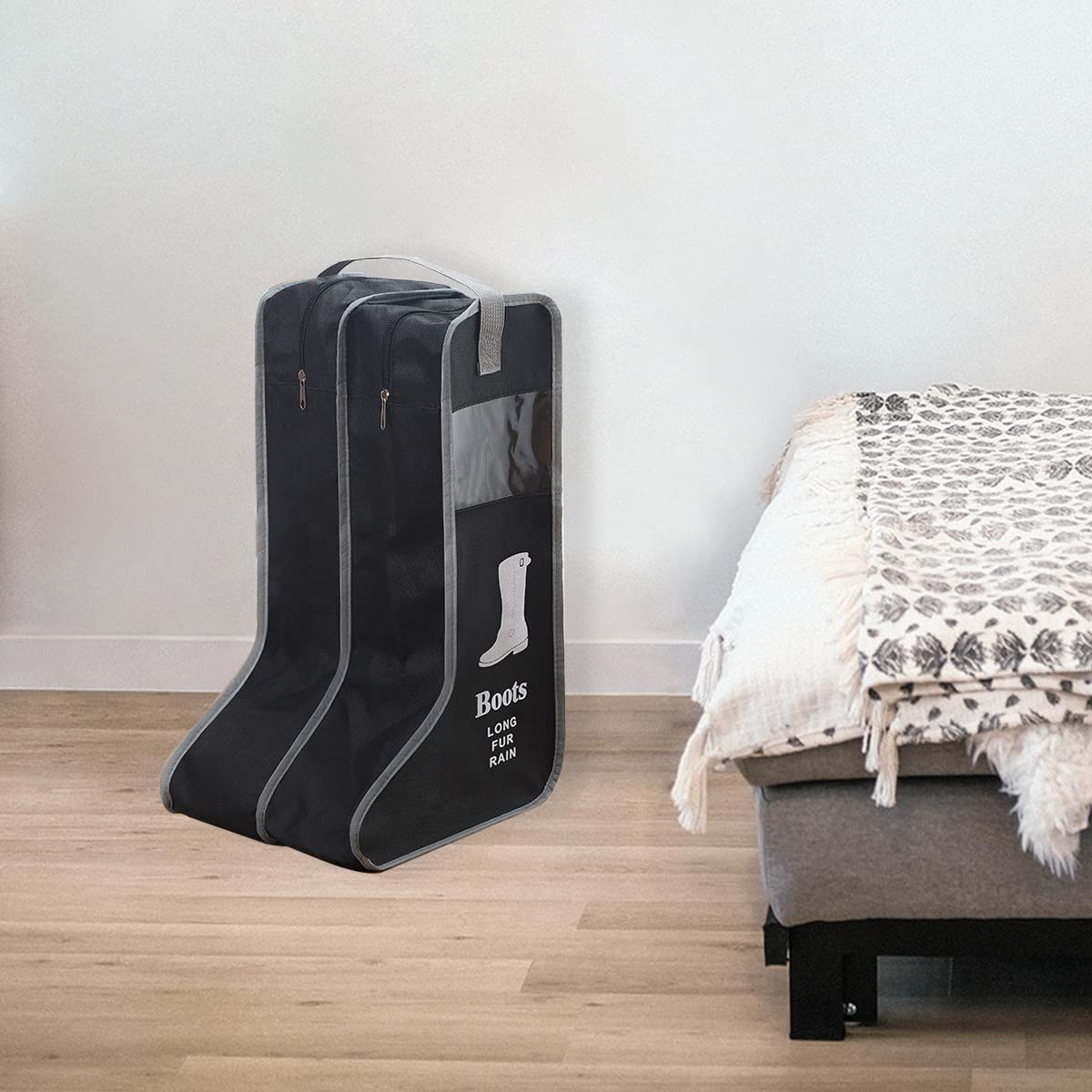 KOVOSCH 2 Pack Portable Boots Storage Bag, Black Shoe Bags for Storage and Travel Dust Proof Travel Shoe Bags for Packing (Large)