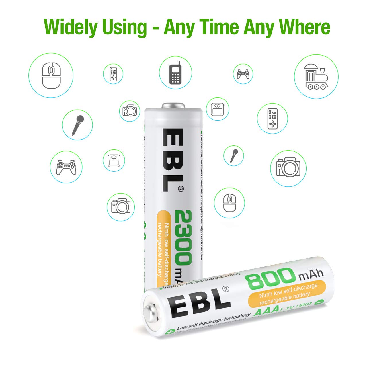 EBL 16 Sets AA AAA Batteries Combo with 8PCS AA 2300mAh & 8-Pack AAA 800mAh Rechargeable Batteries