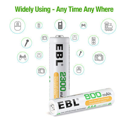 EBL 16 Sets AA AAA Batteries Combo with 8PCS AA 2300mAh & 8-Pack AAA 800mAh Rechargeable Batteries