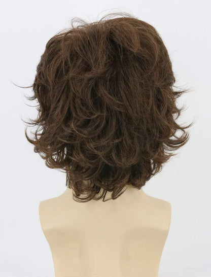 LeMarnia 70s Mens Wigs Brown Short Wavy Shaggy Wig Cosplay Halloween Costume Wigs+Wig Cap and Beard
