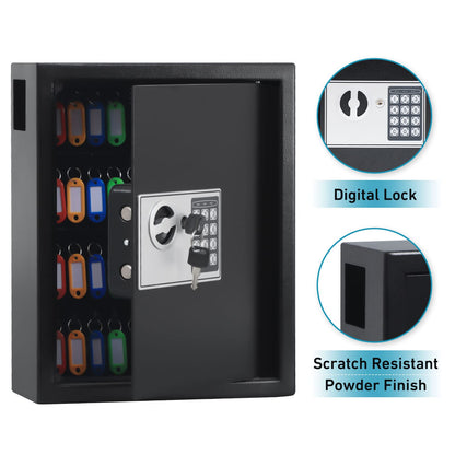 KYODOLED Electronic 40 Keys Cabinet Wall Mount,Digital Key Safe Lock Box,Large Security Lockbox for House Key,Heavy Duty Combination Lock Storage,14.37'' X 11.8'' X3.93'' (Black,40 Keys)