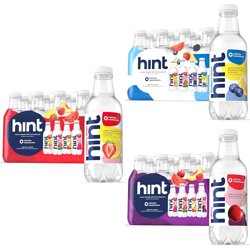 Hint Bottled Water, Red Variety Pack Bundle - Purified Flavored Water with Zero Calories, Sugar Free, Natural Flavors - 16 Fl Oz (Pack of 36)