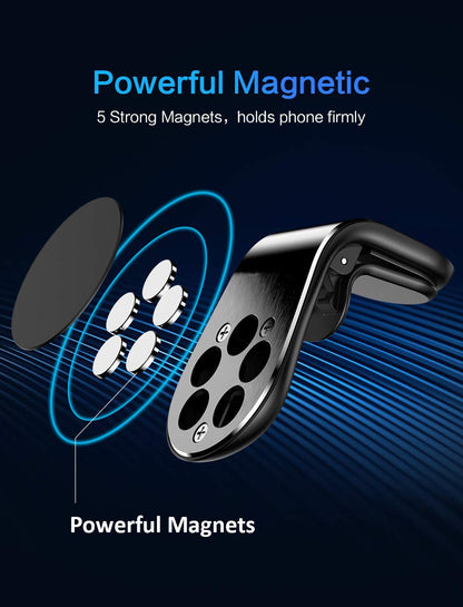 L-Shape Air Vent Magnetic Phone Mount-360°Rotating Car Holder for All Smartphones 4-7" with Super Strong Adhesion,Non-Slip Design,Silvery.