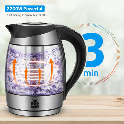 ForMe Glass Kettle with Temperature Setting 40-100 °C 1.8 L I 2200 Watt I 7 Colour Change LED I Digital Temperature Display I Keep Warm Function I Boil Dry Protection BPA Free