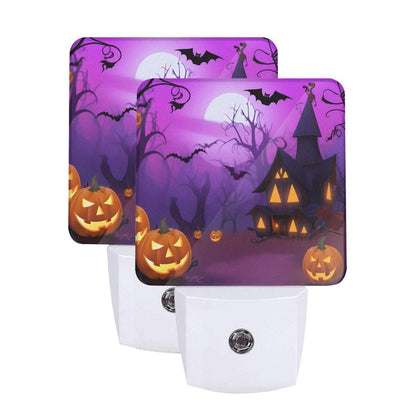 Dewoofly Halloween Pumpkin Night Light Set of 2, Lanterns and Ghost Owl Bat Auto Sensor LED Dusk-to-Dawn Nightlights, Plug-in Sensor Lamp for Bedroom Bathroom Kitchen Hallway Stairs Decorative