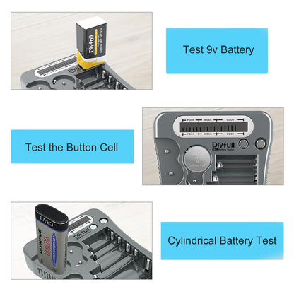 Dlyfull Universal Battery Tester with LCD Display, Multi Purpose Small Battery Checker for AA AAA C D 9V CR2032 CR123A CR2 CRV3 2CR5 CRP2 1.5V/3V Button Cell Batteries