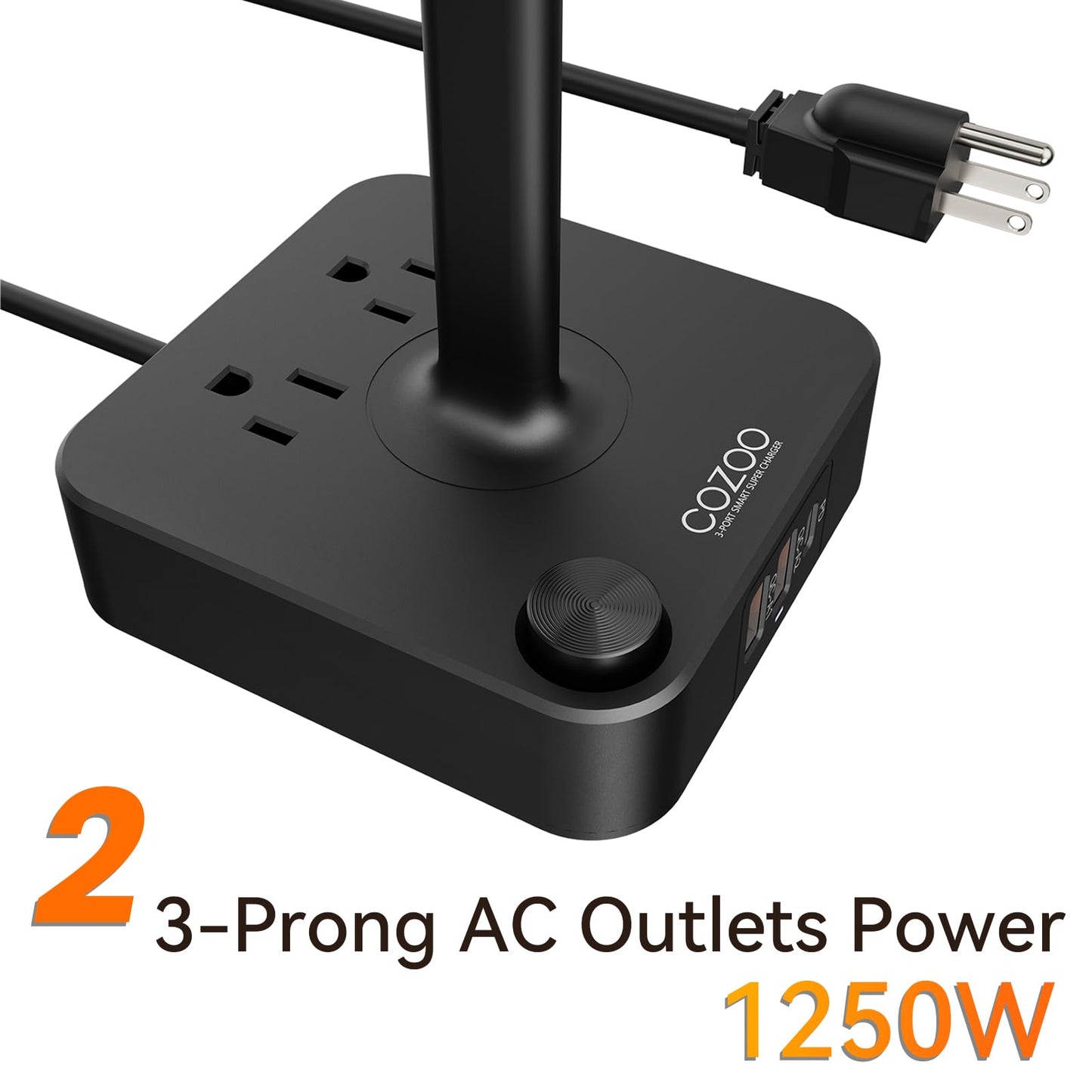 COZOO Headphone Stand with USB Charger Desktop Gaming Headset Holder Hanger with 3 USB Charging Station and 2 Outlets Power Strip,Suitable for Gaming, DJ,Wireless Earphone Display, Gamer Gifts for Men