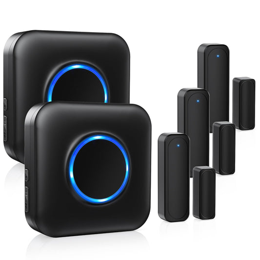 Door Chime Bistee Wireless Door Alarm Contact Sensor Door Open Bell 600 FT Range with 58 Chimes 5 Volume Levels LED Indicator for Business/Home/Office/Stores (2 Plug-in Receiver & 3 Door Sensor)