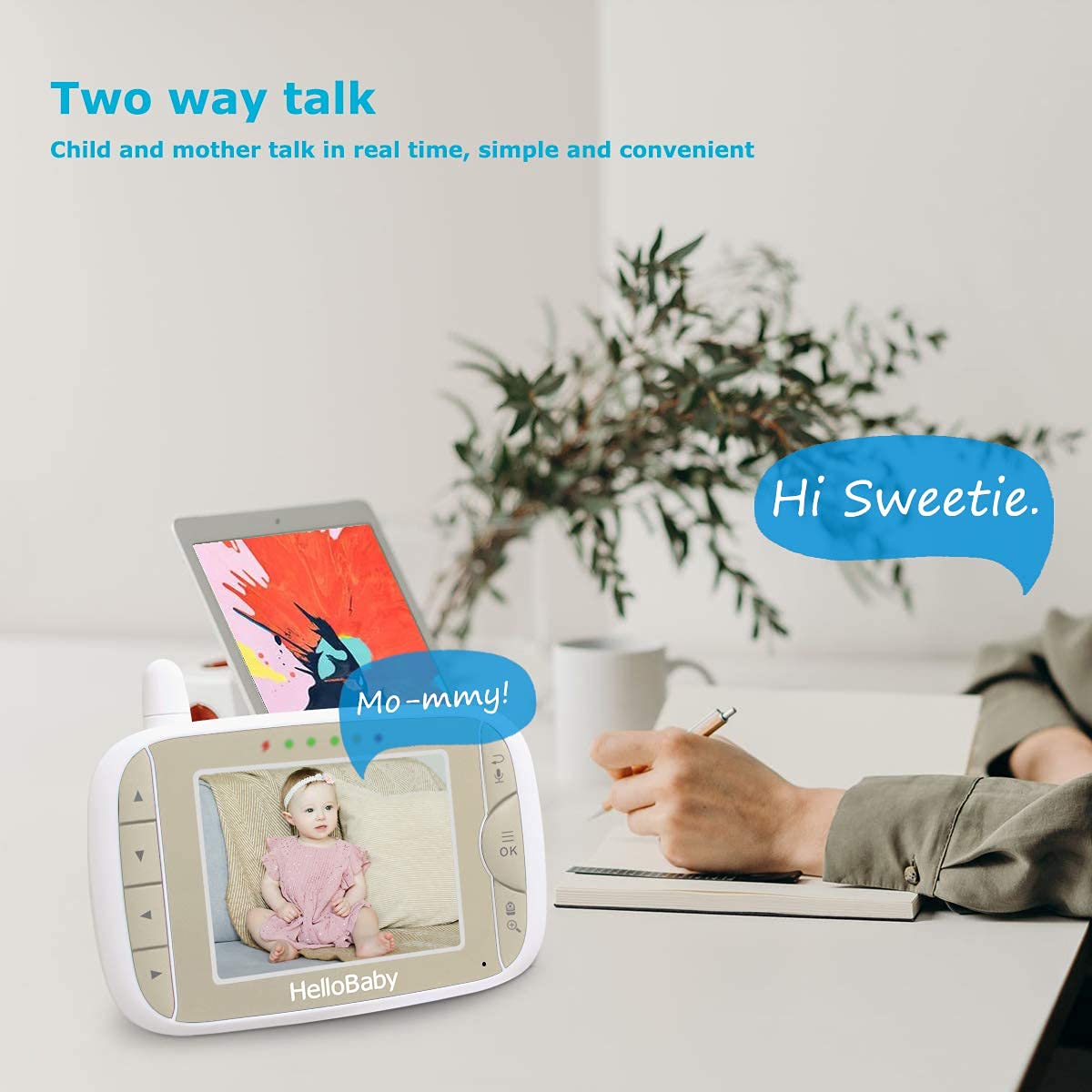 HelloBaby Baby Monitor with Remote Pan-Tilt-Zoom Camera and 3.2'' LCD Screen, Infrared Night Vision, Temperature Display, Lullaby, Two Way Audio, with Wall Mount Kit