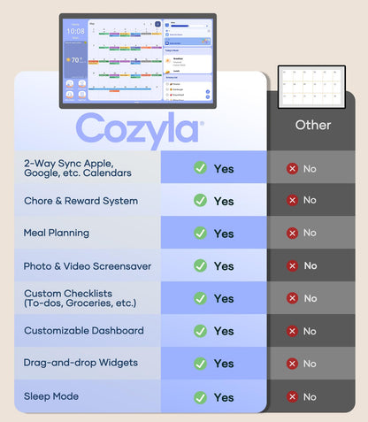 Cozyla 24 Inch Digital Calendar Wall Touch Screen Chore Chart To Do List Notepad Electronic Smart Calendar Digital for Family Meal Planner Support All App Via App Store Android Tablet Wall Mount Black