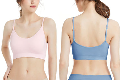 Comfyin Padded Bralette for Women Straps Sleep Bras Seamless Yoga Sport Bras 3 Pack,Pink+Blue+Purple,XL