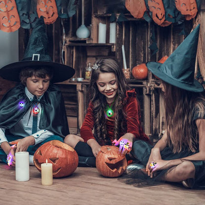 Halloween Party Favors for Kids, 68 PCS LED Flash Rings Light Up Necklaces & Brooches for Party Decorations, Glow in the Dark Halloween Party Supplies Non Candy Halloween Treats Goodie Bag Fillers