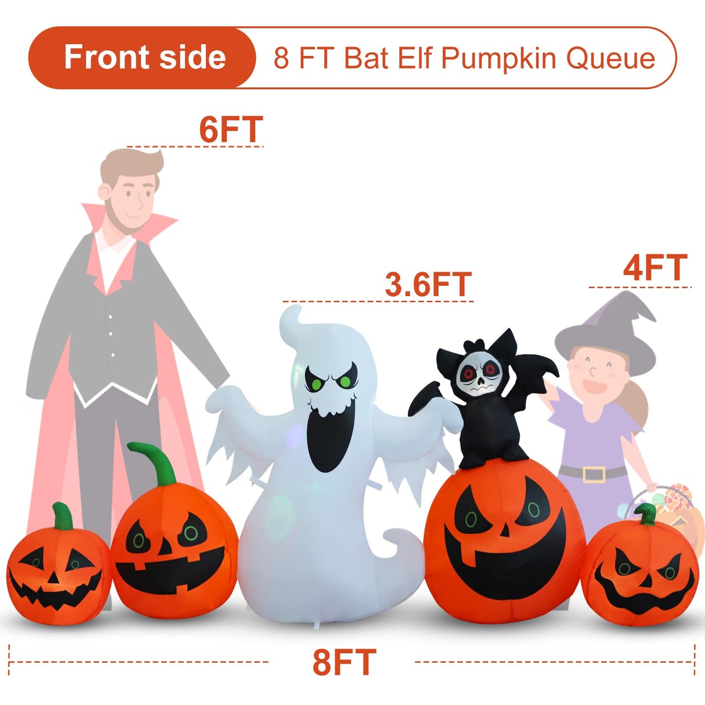 HZGDEJTG 8ft Bat Pumpkin Row Stand Halloween Inflatable Outdoor Decoration, Yard Decorations with LED Lights for Outdoor Lawn, Garden, Home Holiday Party