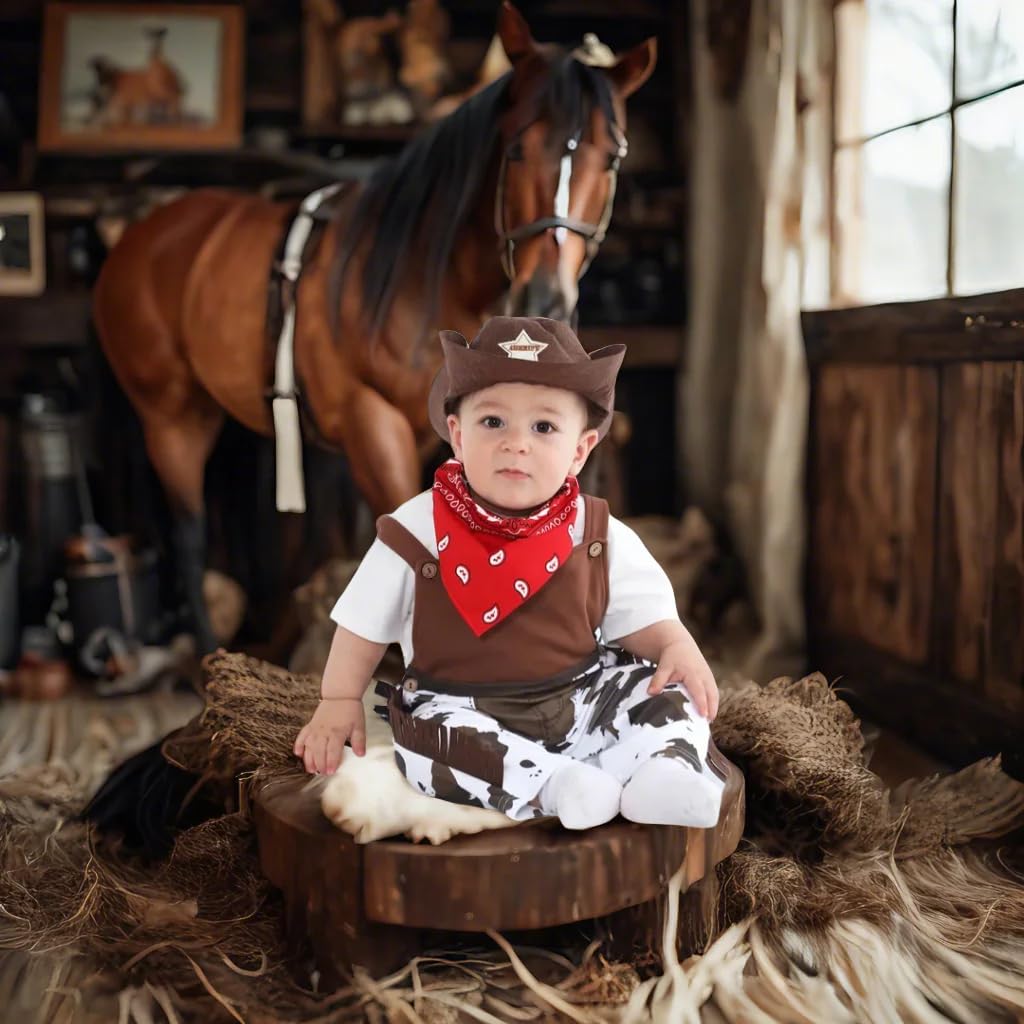 A&J DESIGN Toddler Boys' Western Cowboy Romper Halloween Costume Set (18-24 Months, Brown)