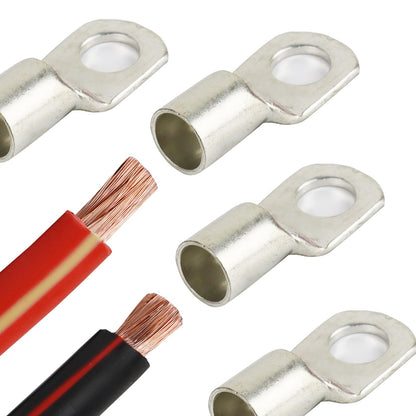 HBU 1/0 Gauge Car Battery Cables - 12 Feet Black & 12 Feet Red - 0 AWG Automotive, Truck, Solar, Motorcycle Inverter Cable with 4pcs M10 & 4pcs M12 SC Cable Lugs