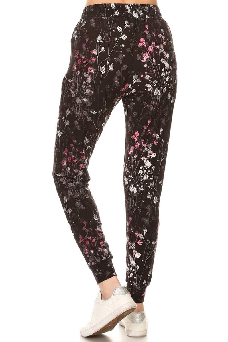 Leggings Depot JGA-R968-XL Crystal Bloom Print Jogger Pants w/Pockets, X-Large