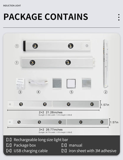 GARTO Led Under Cabinet Lights, Under Counter Closet Lighting with Motion Sensor, USB Rechargeable Battery Operated Cat's Eye Hill Corrugated Light Strip (32.5in-1Pack)