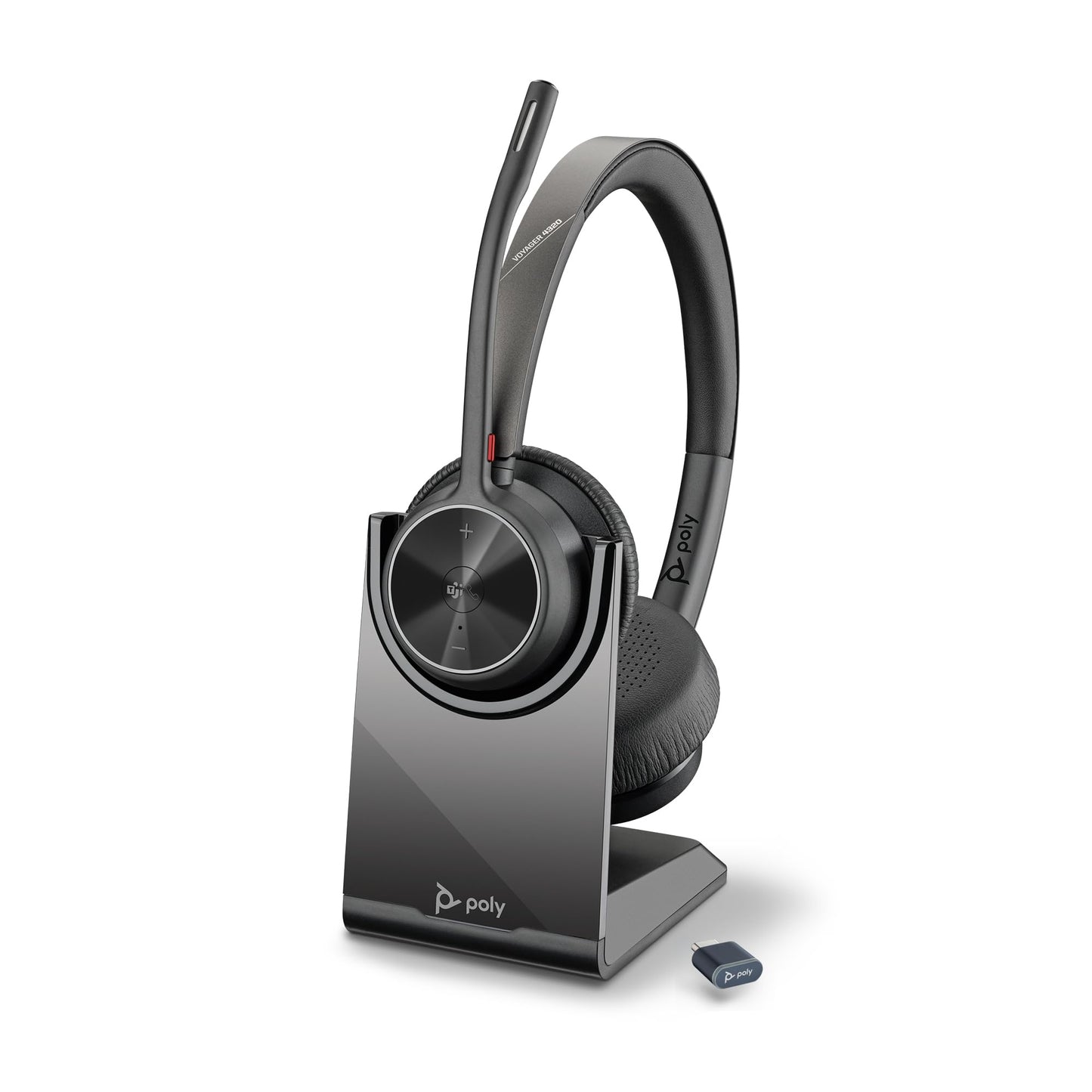 Poly Voyager 4320 UC Wireless Headset & Charge Stand (Plantronics) - Stereo Headphones w/Noise-Canceling Boom Mic - Connect PC/Mac/Mobile via Bluetooth-Works w/Teams (Certified), Zoom-Amazon Exclusive