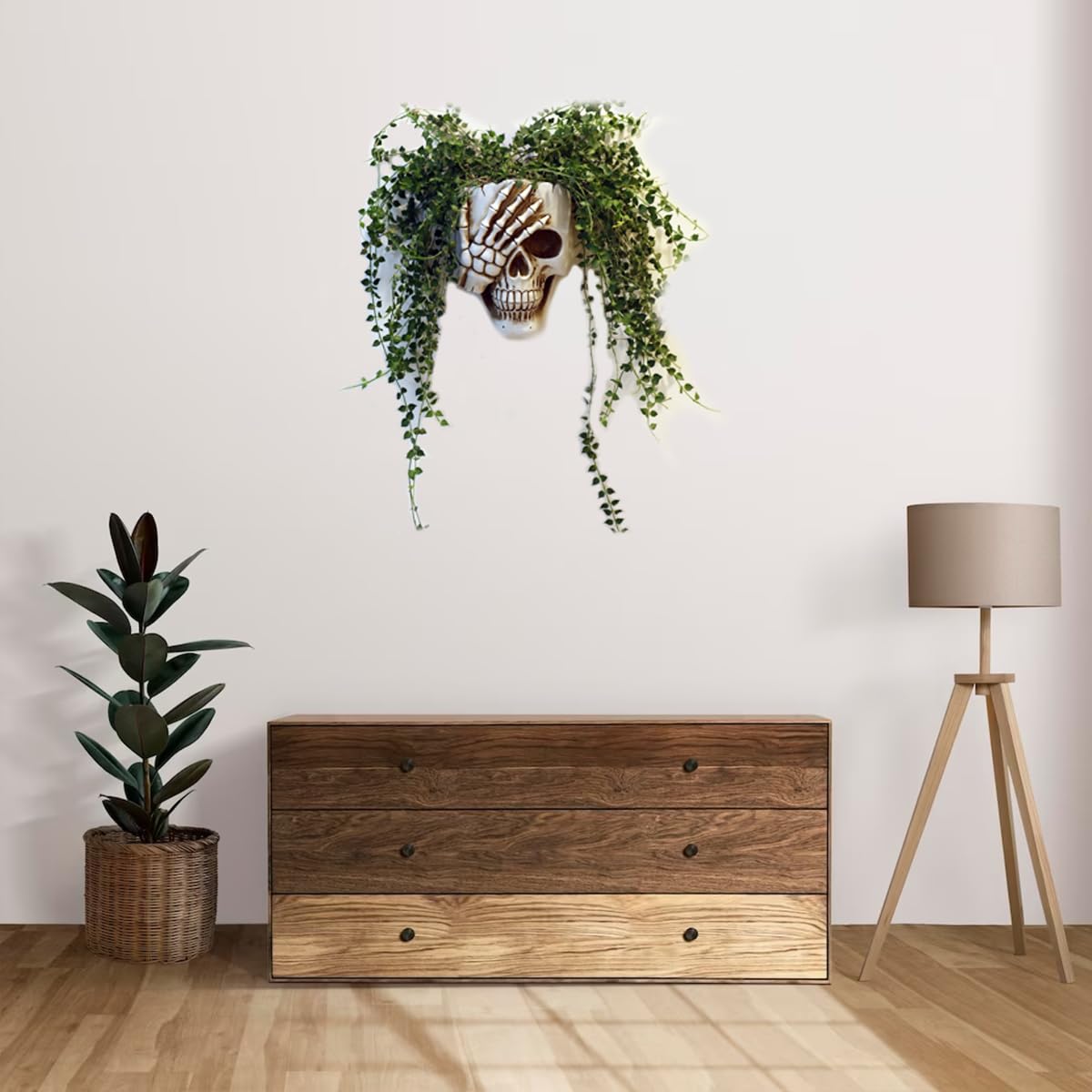 Dolkgy Skull Wall Planter for Home Décor, Resin Skeleton Gothic Planter for Indoor Outdoor Plants Decorations, White Hanging Skull Vase Unique Spooky Face Flower Pot Head Planters