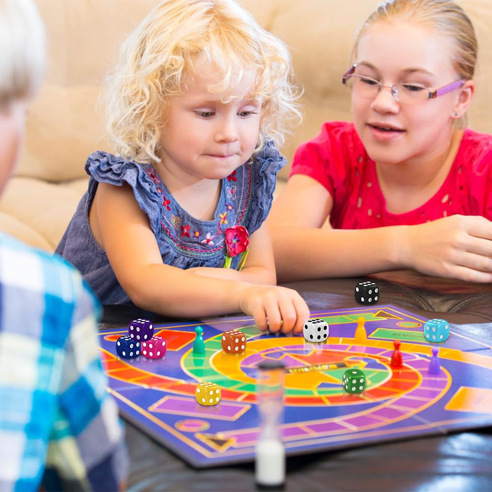 DIYDEC 100pcs 16mm Game Bulk Dice 10 Colors Acrylic 6 Sided Dice Set for Classroom Teaching Math Learning Standard Dice for Party Family Board Games