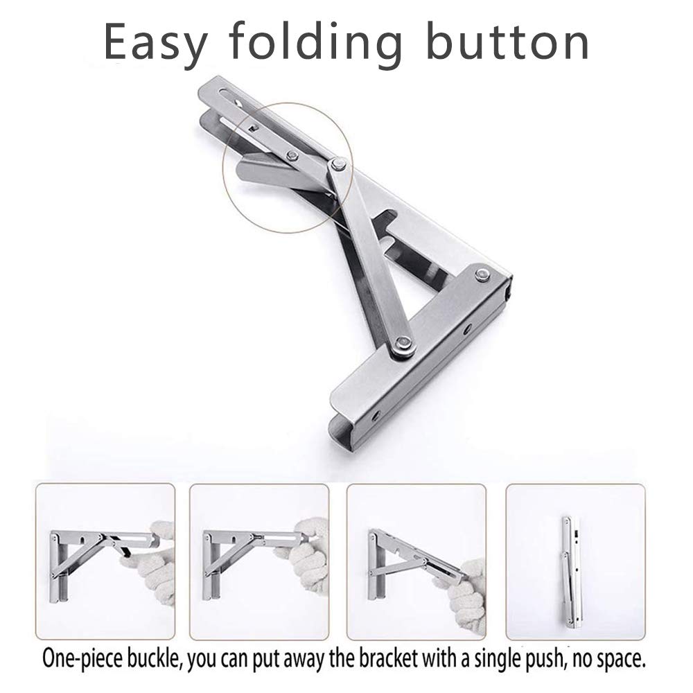 Folding Shelf Brackets, Max Load 300 lb, Heavy Duty Stainless Steel Collapsible Wall Mounted Shelf Brackets for Table, Space Saving DIY Bracket, Pack of 2 (2, Foldable 12")