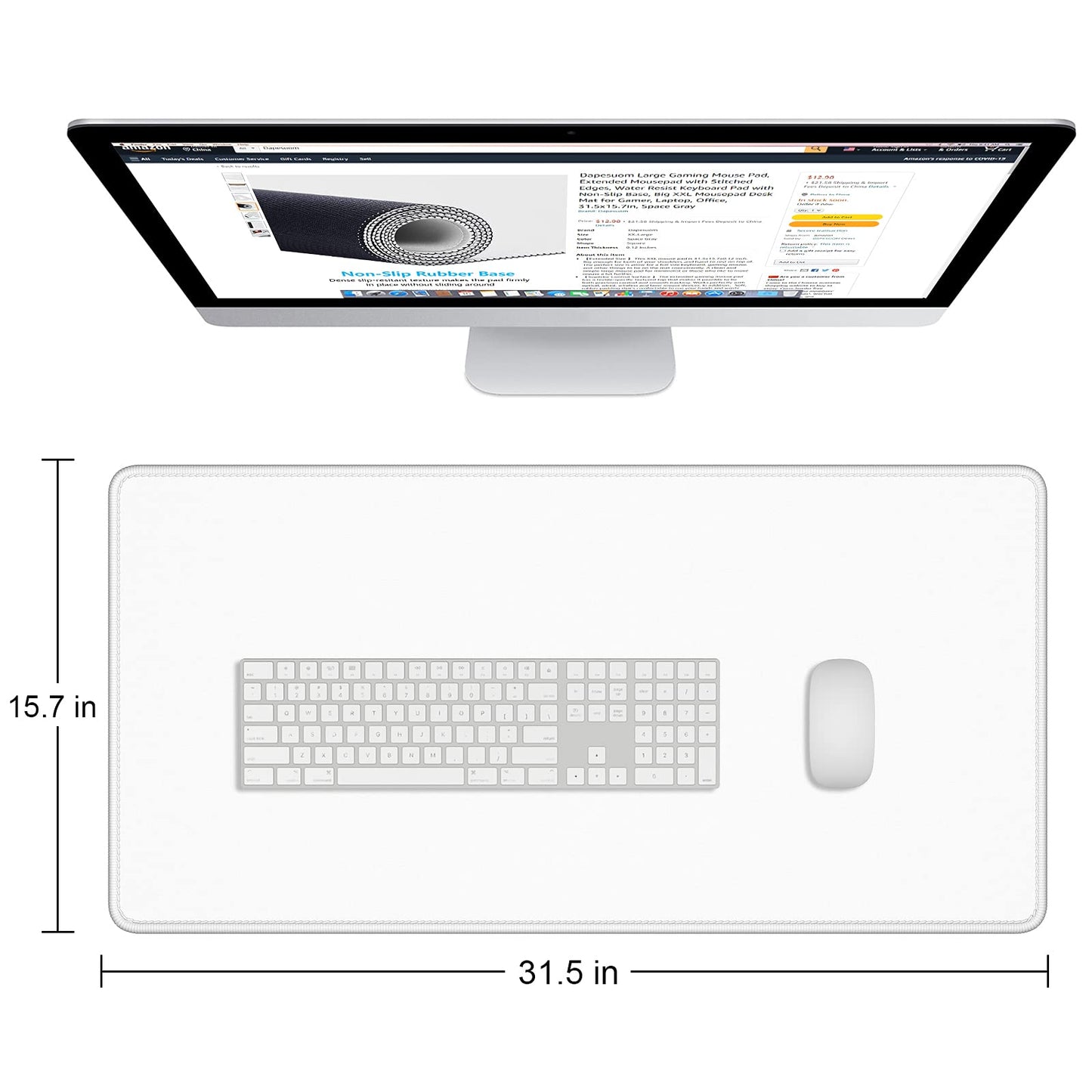 Dapesuom Large Gaming Mouse Pad, Extended Mouse Mat with Stitched Edges, Full Size Keyboard Pad with Non-Slip Base, Big XXL Computer Desk Mats for Gamer, Laptop, Office, 31.5 x 15.7in, Ivory White