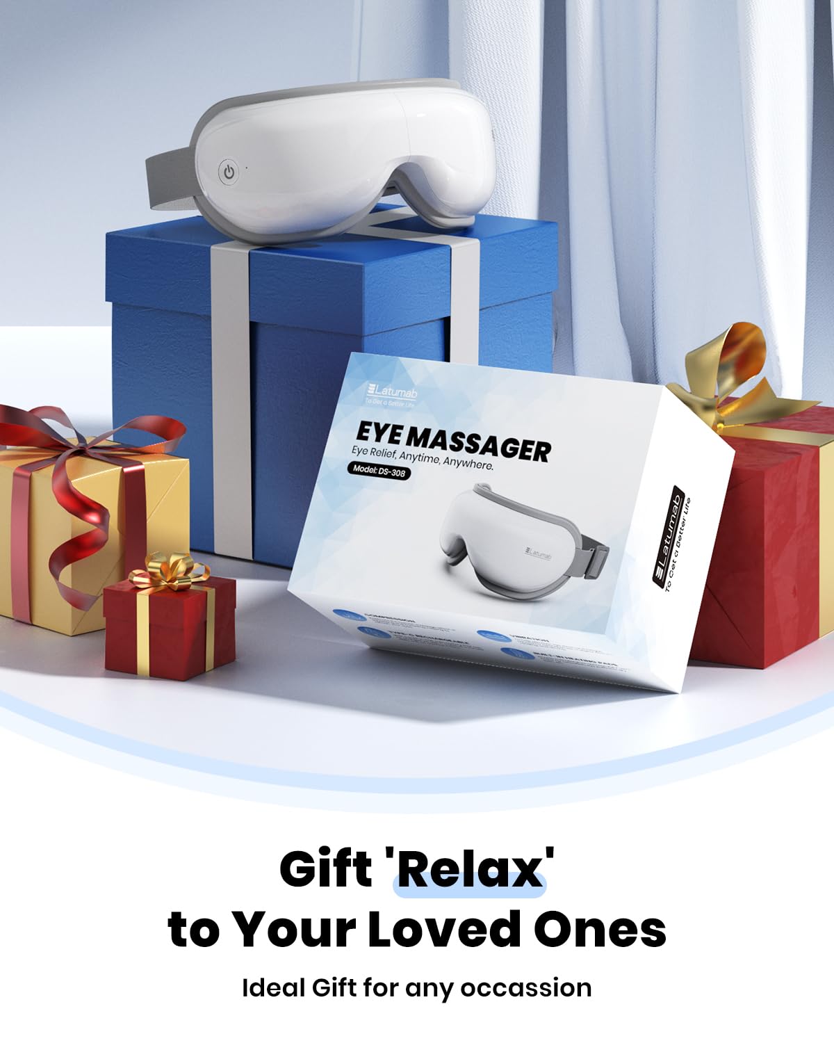 latumab Eye Massager with Heat, Heated Eye Mask with Bluetooth Music, Face Massager, Mask for Migraine & Headache Relief, Improved Sleep, Birthday Gifts for Mom Dad Women Men Her Him